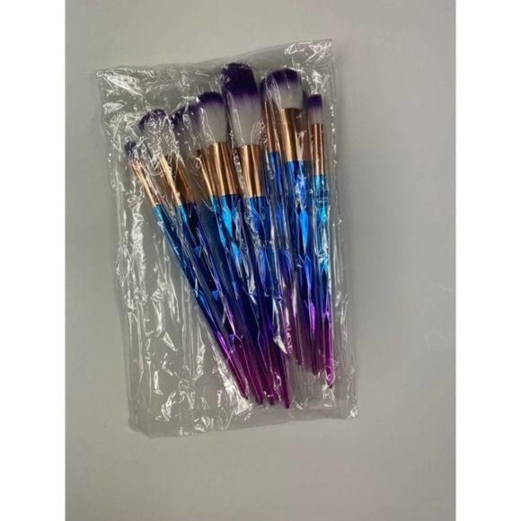 12 pc Rainbow Mermaid Diamond Point Make Up Brush Set - Picture 4 of 10